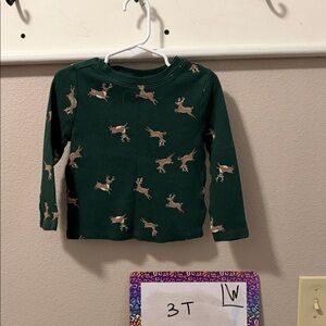 Old Navy Forest Green Kids Long Sleeve Tee with Deer Pattern